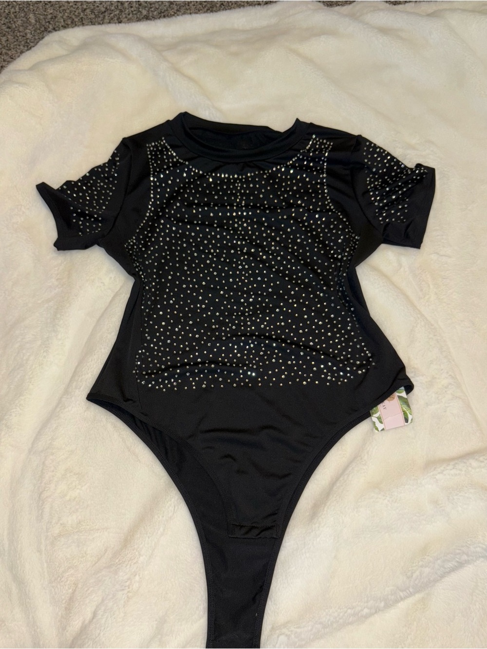 Women's Black Studded Short-Sleeve Bodysuit